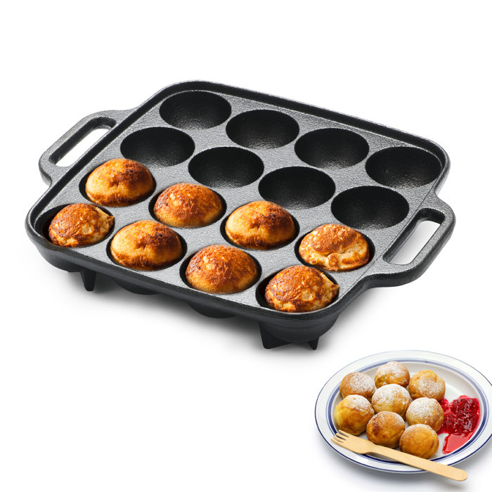 Commercial Chef Cast Iron Cookware Aebleskiver Pan With 16 Cake Pop